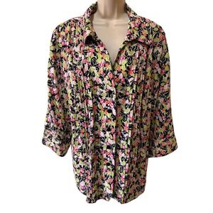 Kim Rogers‎ Floral Print Pleated Button Down Shirt 3X